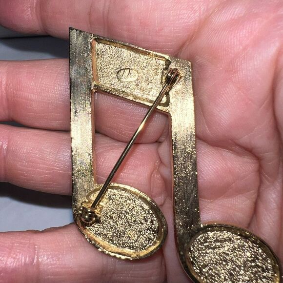 Vintage JJ Jonette Jewels Gold Tone with Rhinestone Music Note Brooch - Picture 5 of 8